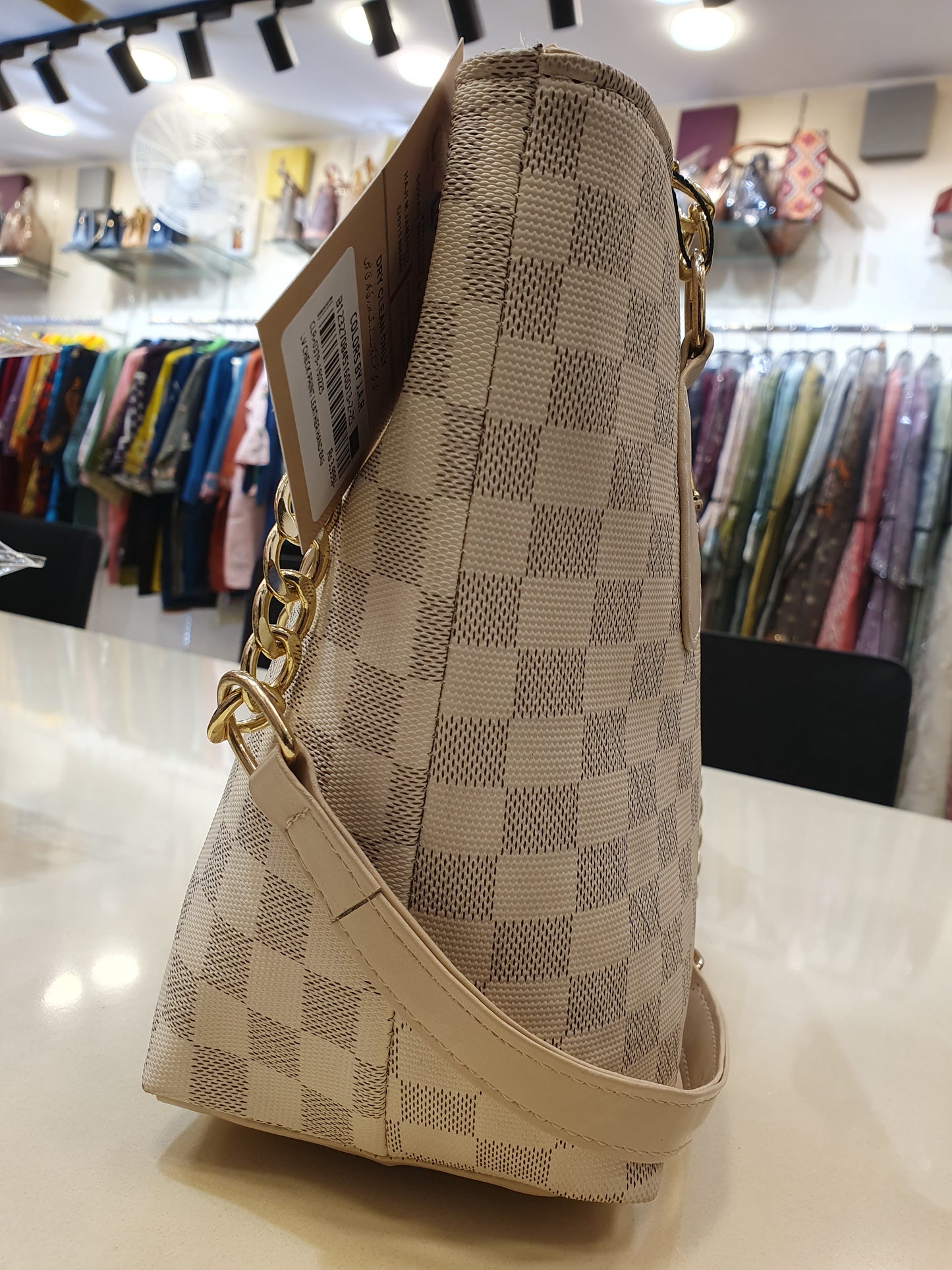 LV CHECK LEATHER HANDBAG
