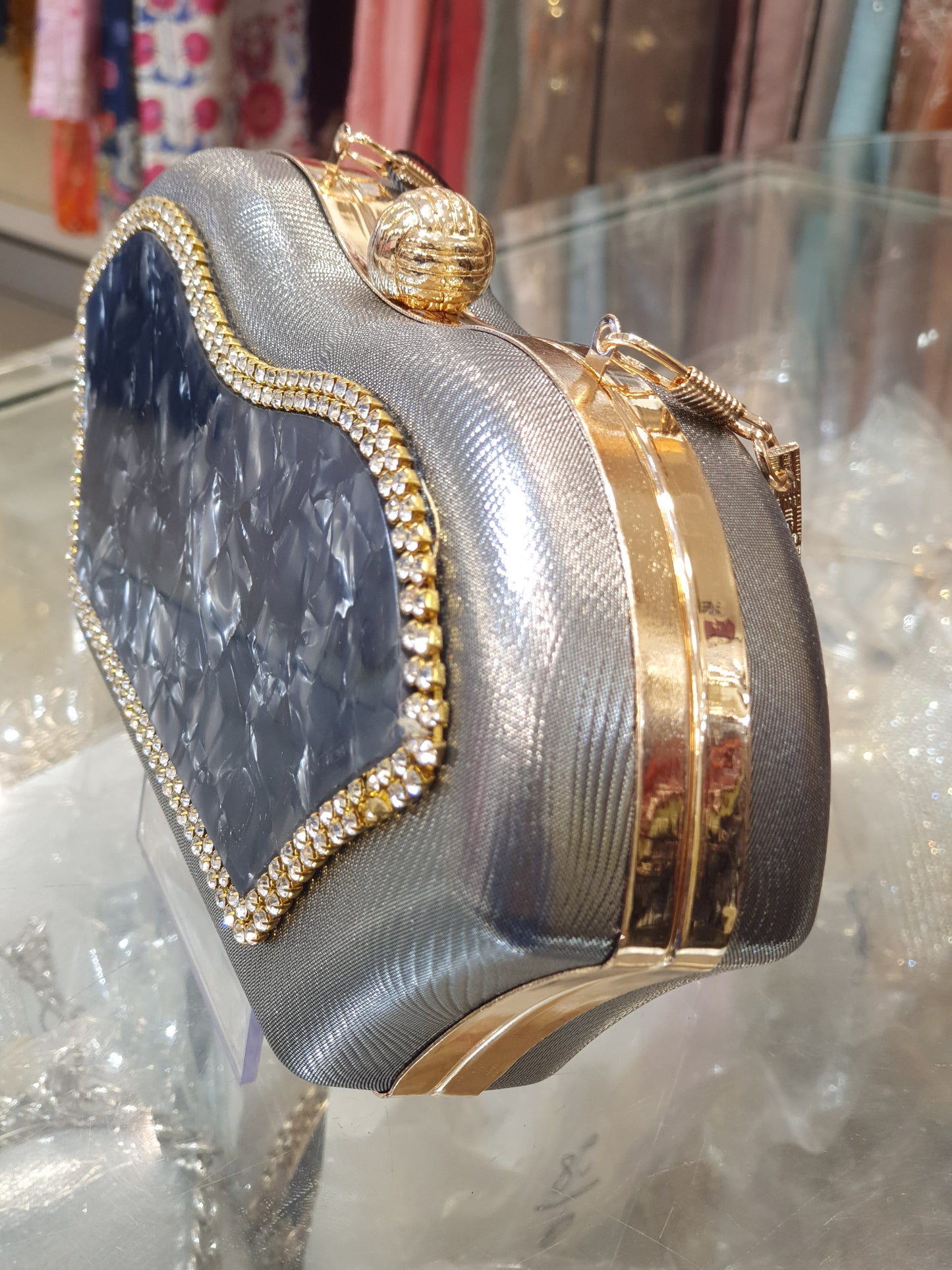 FANCY MARBEL STONE WORK CLUTCH