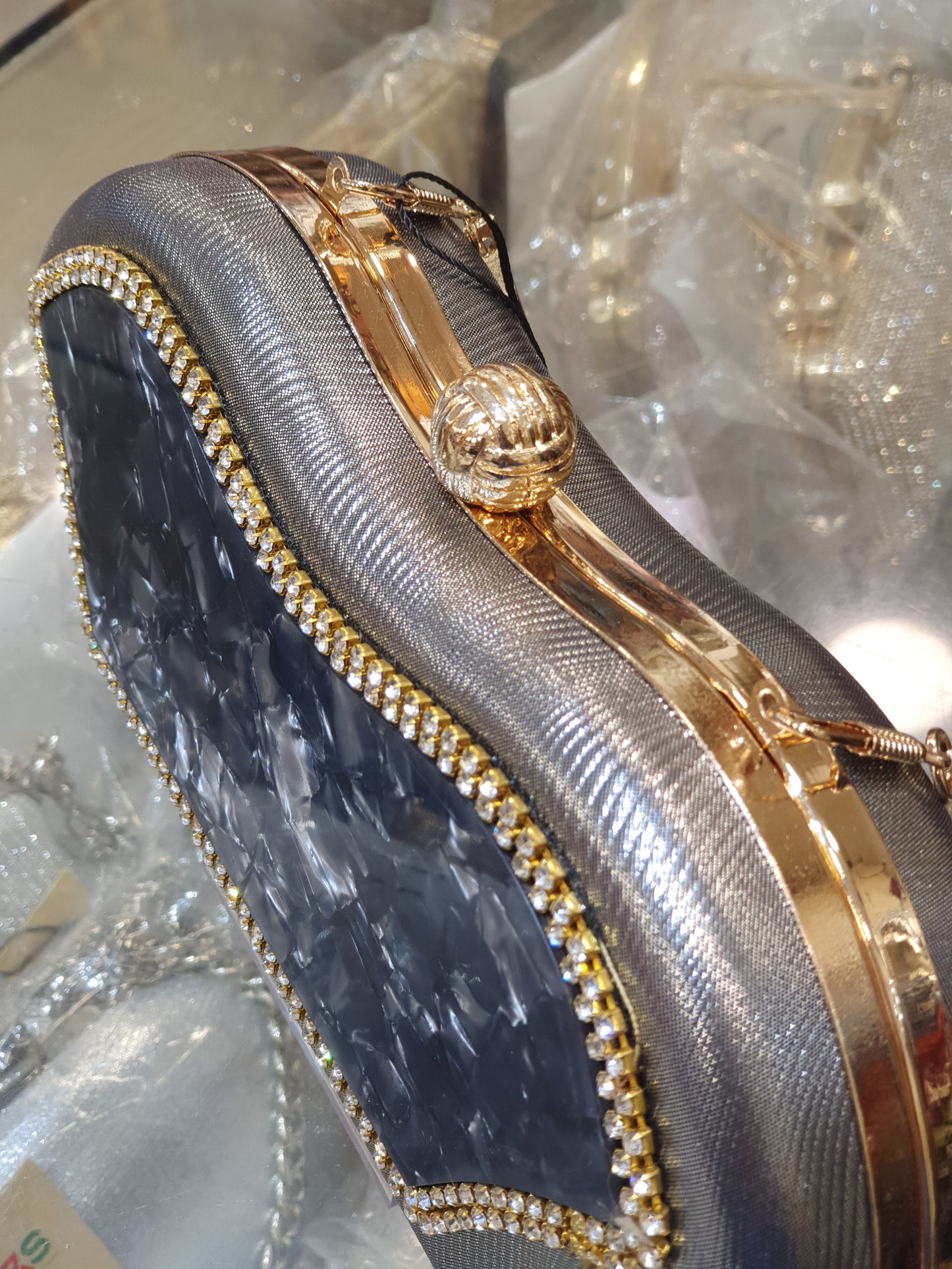 FANCY MARBEL STONE WORK CLUTCH
