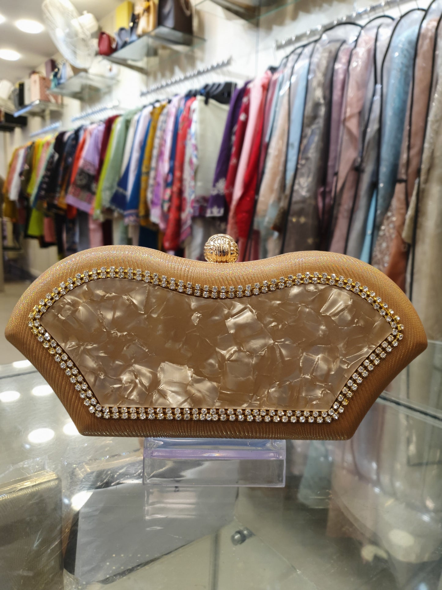 FANCY MARBEL STONE WORK CLUTCH