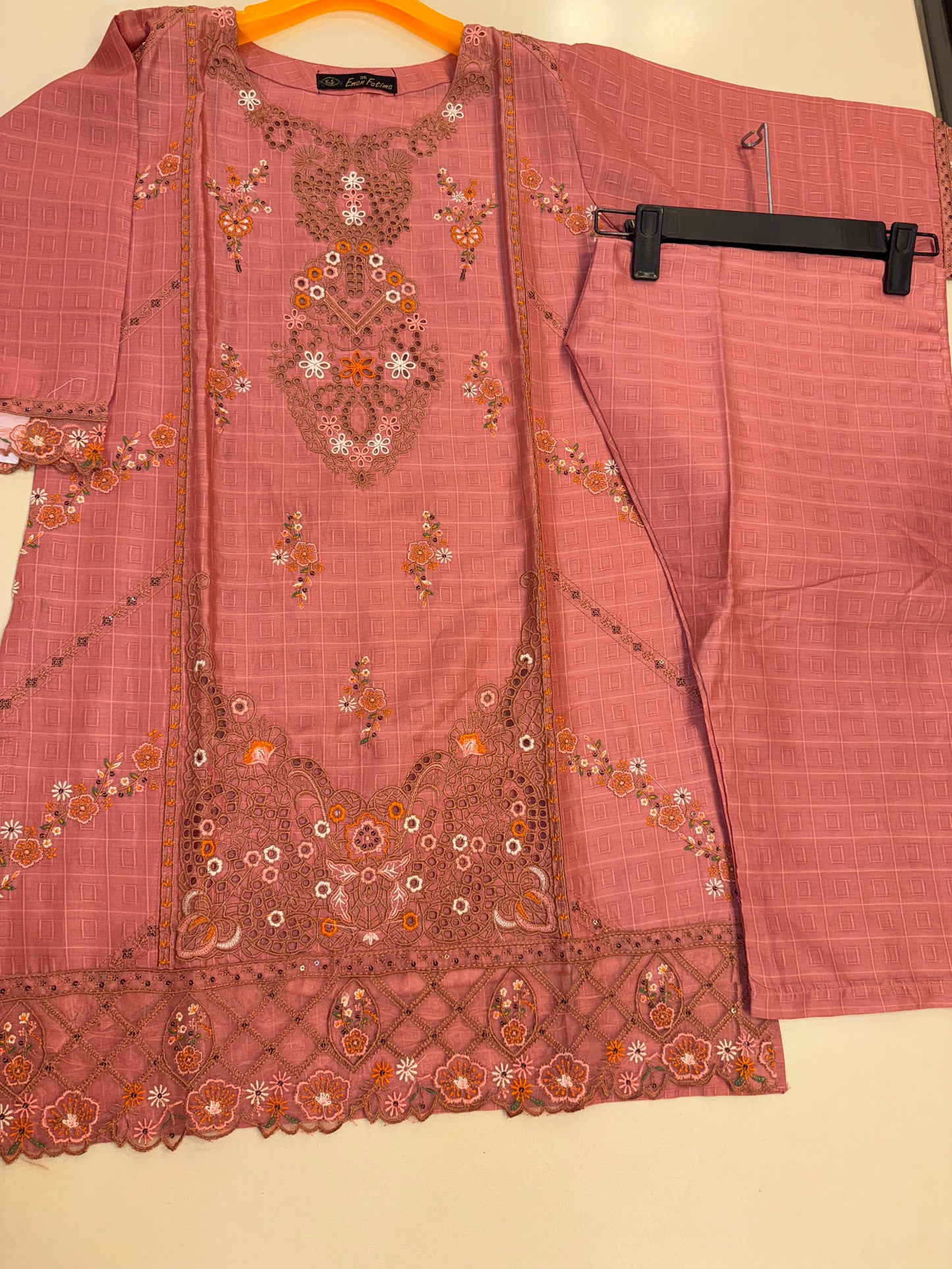 Self Lawn Embroidered Shirt & Plain Trouser For Girls