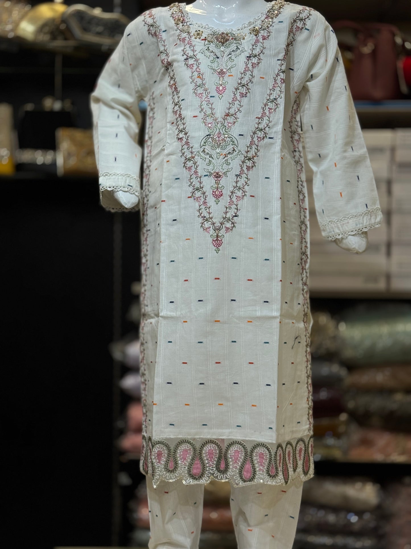 Self Lawn Embroidered 2 Pc Suit For Girls