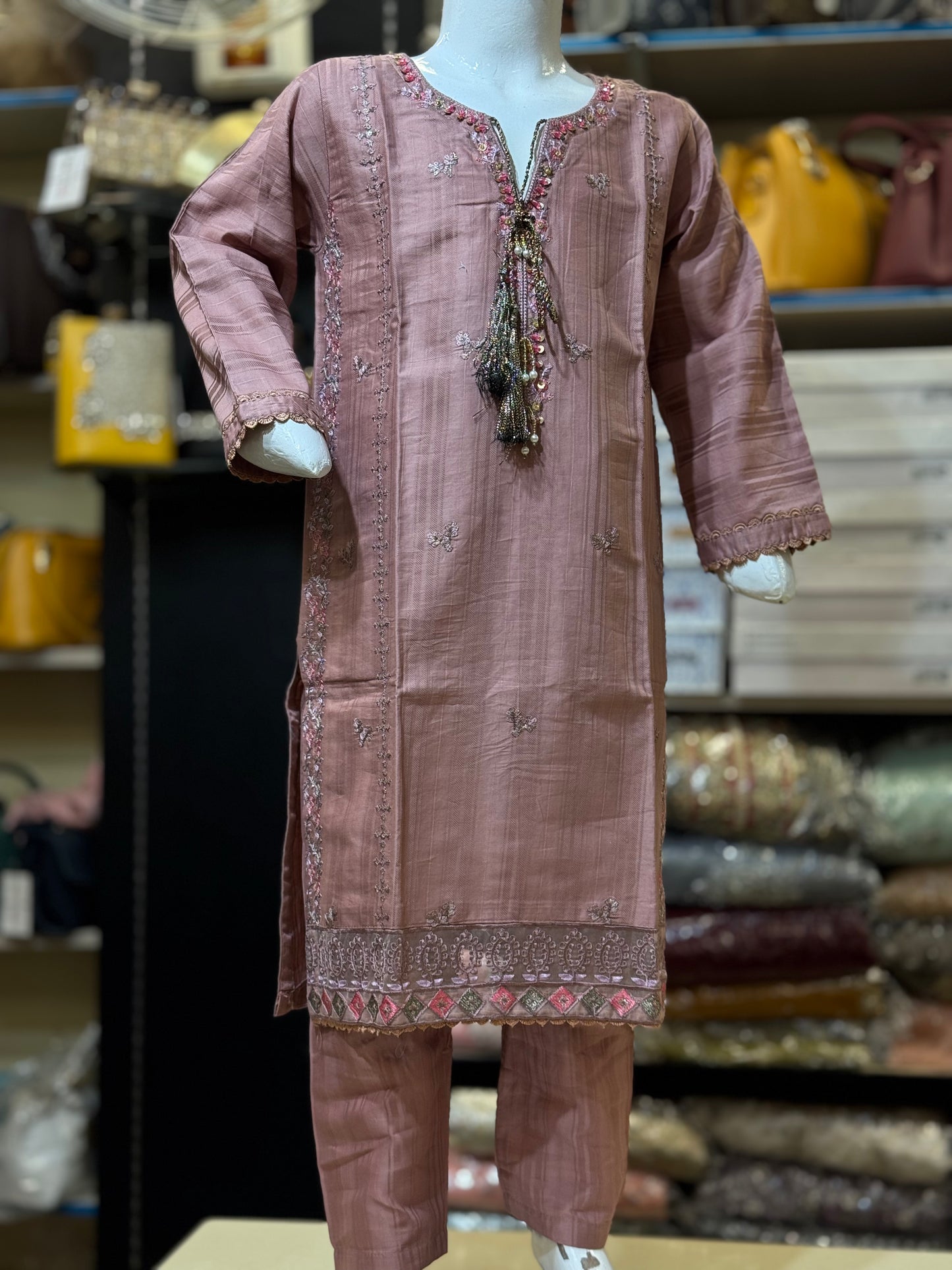 Self Lawn Embroidered 2 Pc Suit For Girls