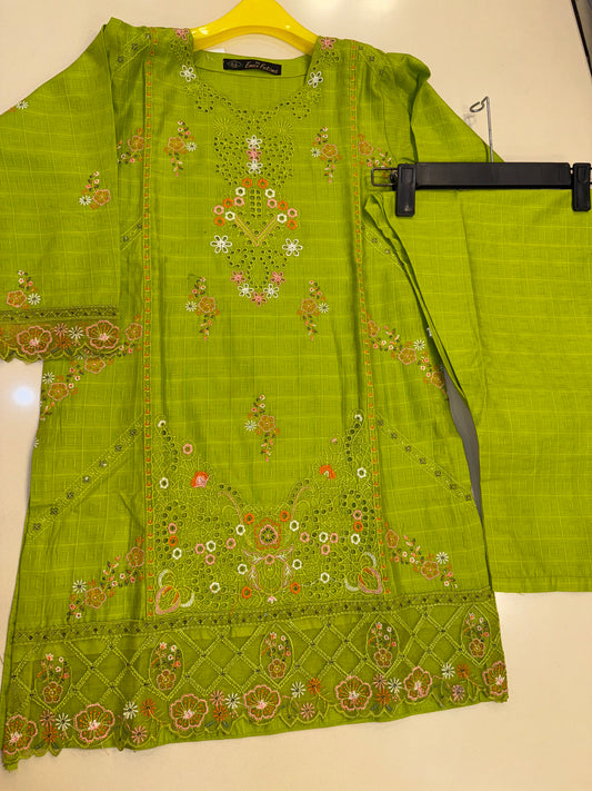 Self Lawn Embroidered Shirt & Plain Trouser For Girls