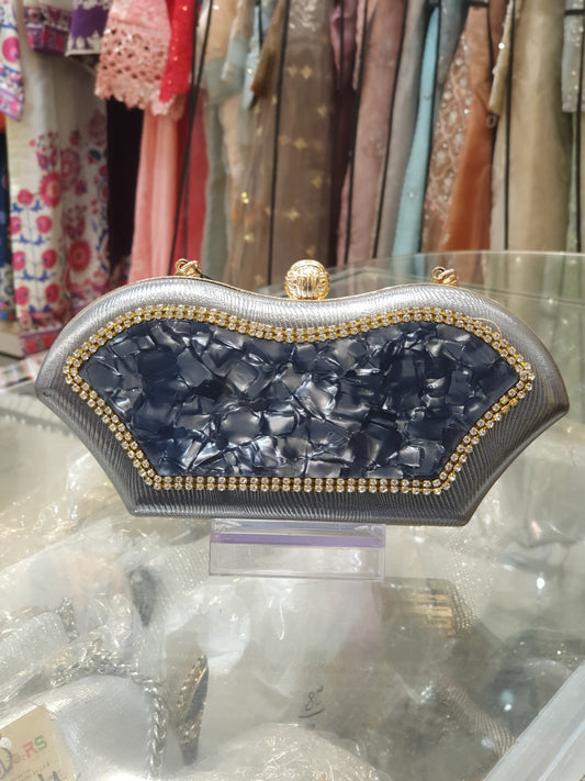 FANCY MARBEL STONE WORK CLUTCH