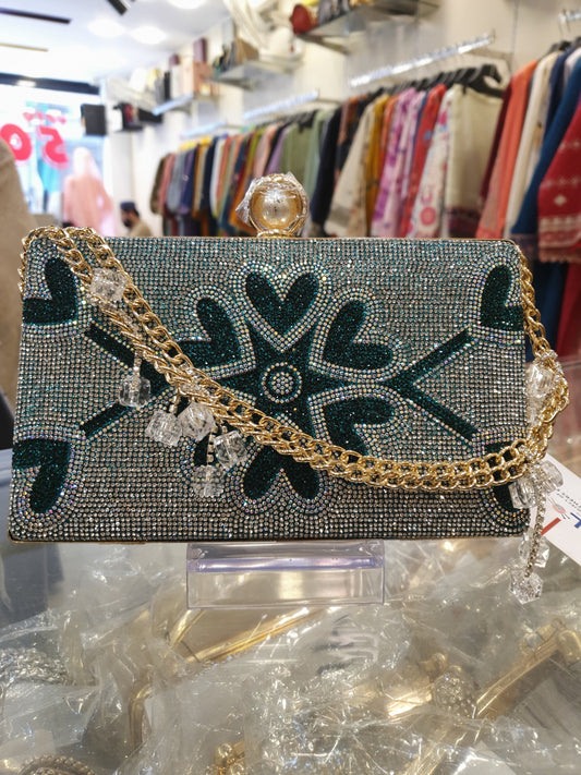 GREEN CRYSTAL CLUTCH