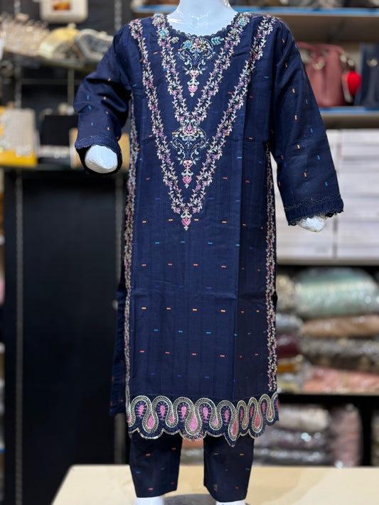 Self Lawn Embroidered 2 Pc Suit For Girls