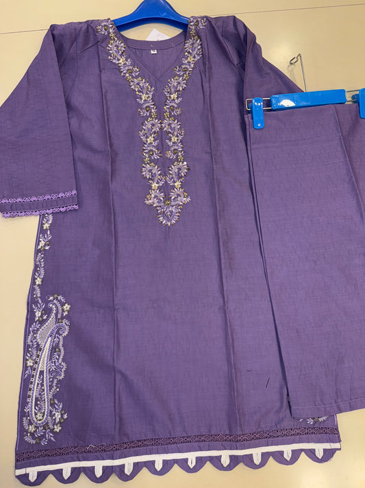 Self Lawn hand Embroidered 2 Pc For Girls D#1034