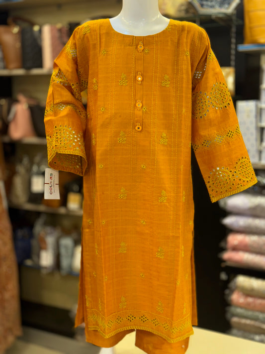 Self Lawn Chicken Kari Embroidered 2 Pc Suit For Girls D#1010