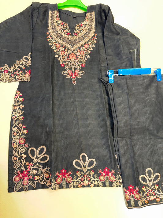 Self Lawn Embroidered Shirt & Trouser For Girls