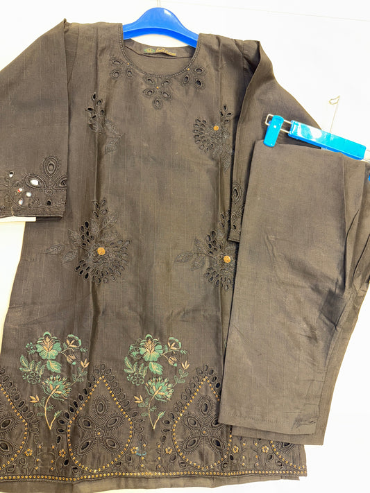 Self Lawn Embroidered 2 Pc Suit For Girls