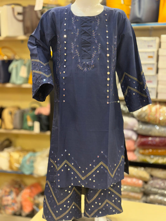 Self Lawn Beautiful Sitara Work Shirt with Tulip For Girls