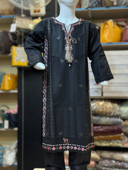 Self Lawn Embroidered 2 Pc Suit For Girls