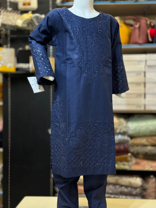 Self Lawn Beautiful Thread Work 2 Pc Suit For Girls