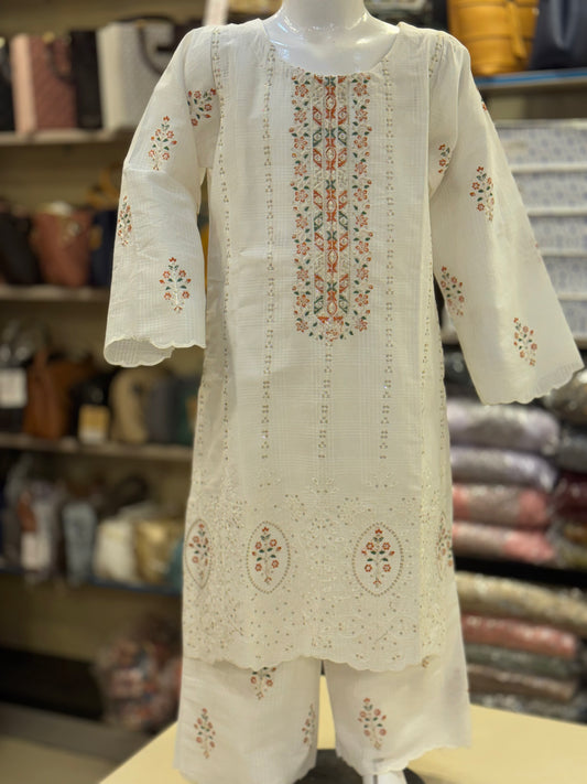 Self Lawn Embroidered 2 Pc Suit For Girls